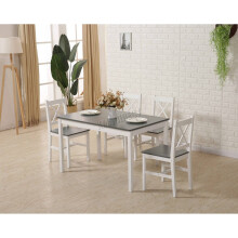 (Grey) WestWood Quality Solid Wooden Dining Table and 4 Chairs Set Kitchen