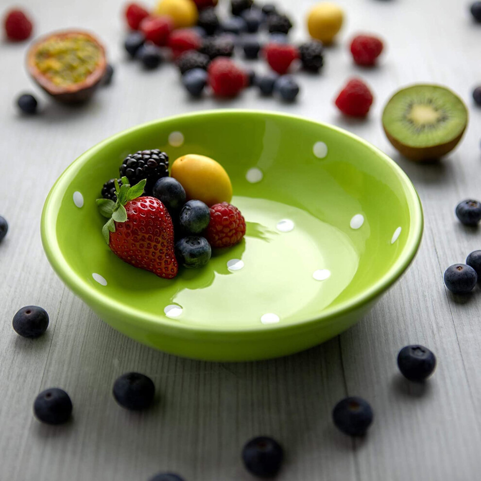 City to Cottage? Lime Green and White Pottery | Polka Dot Spotty | Handmade Hand Painted | Glazed Ceramic 7.3inch/18.5cm | 14oz/400ml Large Salad,-image-OPC-PB2ST8D-NEW