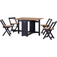 Santos Butterfly Navy Blue/Distressed Waxed Pine Set - Table with 4 Chairs