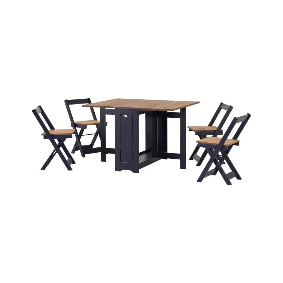 Santos Butterfly Navy Blue/Distressed Waxed Pine Set - Table with 4 Chairs