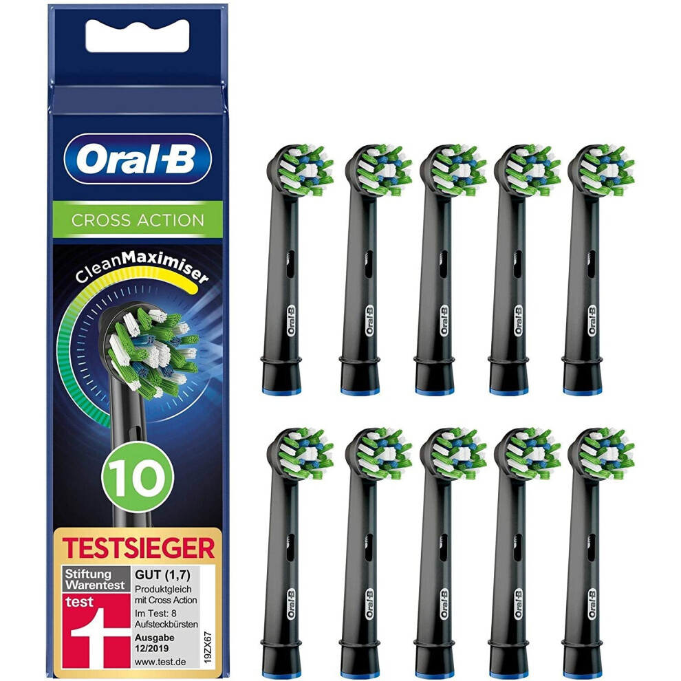 Braun Oral-B 4210201325789 CrossAction Black Edition Toothbrush Heads with Cleanmaximiser Bristles for Holistic Mouth Cleaning, Pack of 10