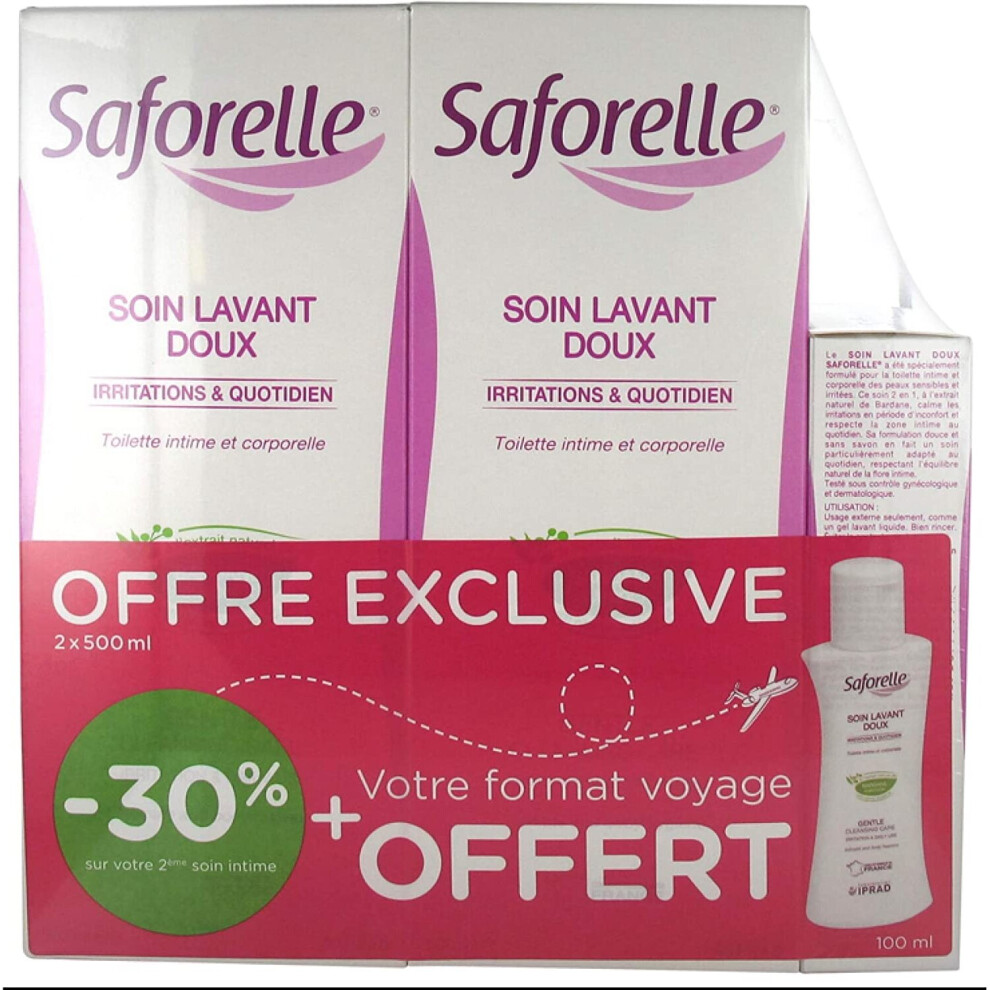 Saforelle Gentle Cleansing Care 2 x 500ml + 1 Gentle Cleansing Care 100ml Offered-image-OPC-PB2SVMD-NEW
