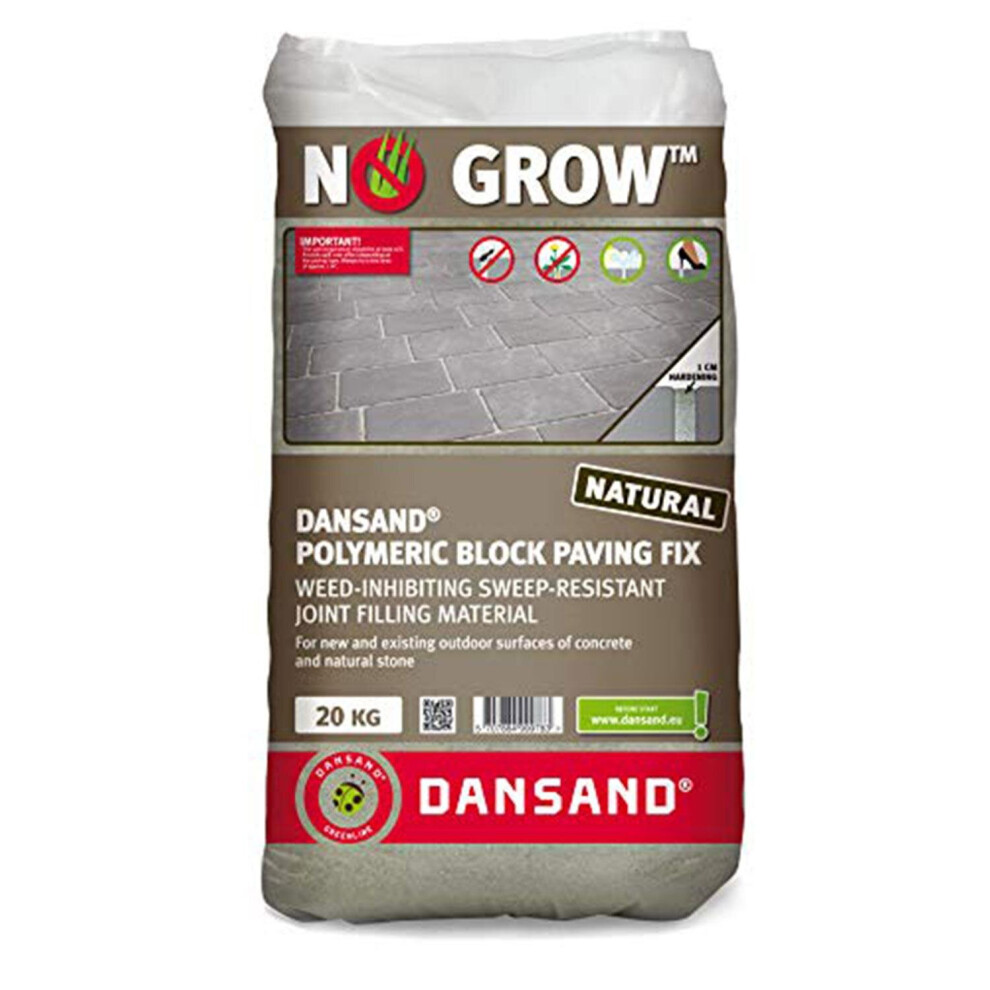 Dansand No Grow Polymeric Firm Setting Patio Brush Paving Sand, 20kg Bag, Beige