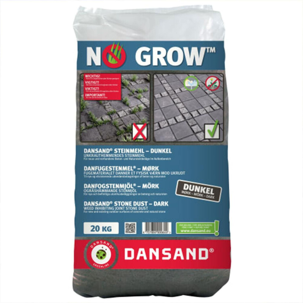 Dansand No Grow Polymeric Firm Setting Patio Brush Paving Sand, 20kg Bag, Grey