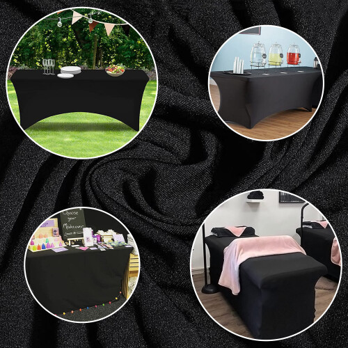 (Black) 6FT Rectangular Spandex Stretch Tight Fit Table Cover Trestle Tablecloth UK 1