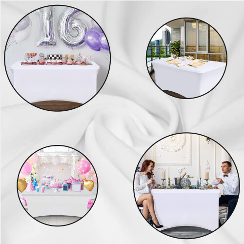 (White) 6FT Rectangular Spandex Stretch Tight Fit Table Cover Trestle Tablecloth UK 2