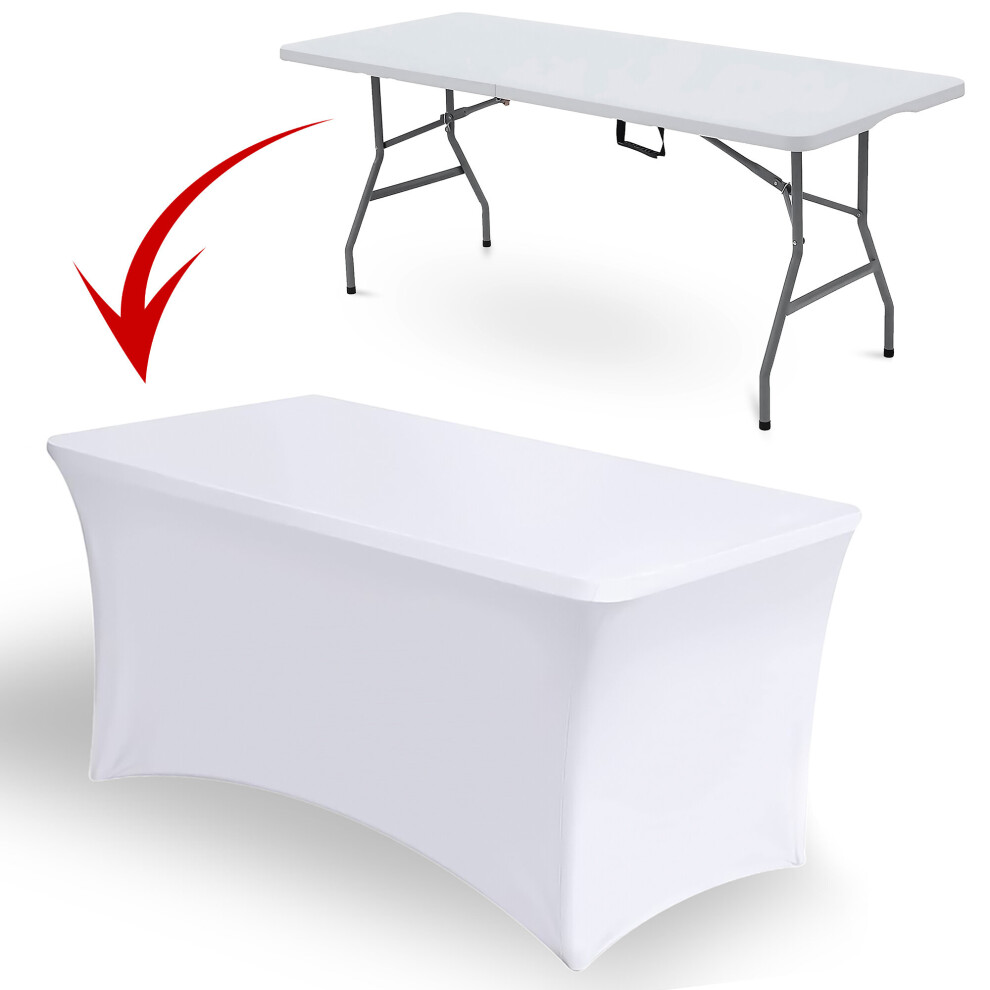 (White) 6FT Rectangular Spandex Stretch Tight Fit Table Cover Trestle Tablecloth UK