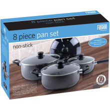 Non Stick 8 Hob Pans & Glass Lids Soft Grip Heat Resistant Handles Set