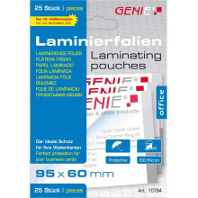 Genie 10784?Glas Klar 100?Micron Laminating Pouches for up to Business Card, Suitable for All Heat Nier, 95?x 60?mm Pack of 25)
