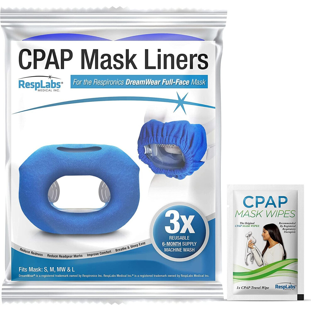 RespLabs CPAP Mask Liners - Fits The Dreamwear Full Face Mask, 3 Pack - Moisture Wicking, Pressure Reducing, Comfort Enhancing. Super Soft, Washable,