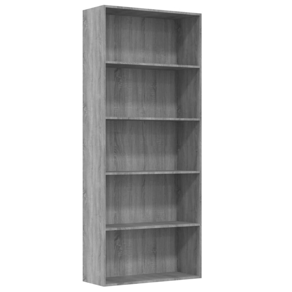 (Grey sonoma) vidaXL 5-Tier Book Cabinet Engineered Wood Display Shelf Rack Multi Colours