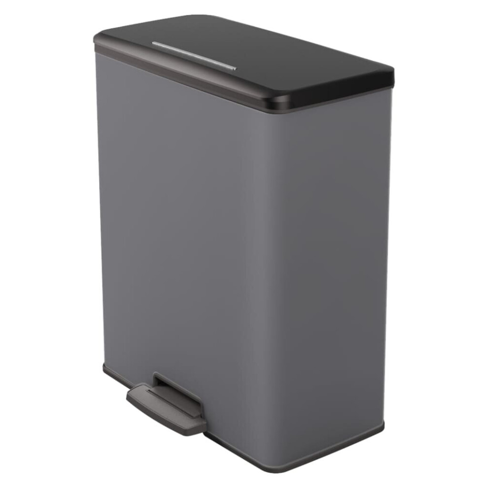 (Cool grey) Curver Pedal Bin Deco Rectangular Duo Trash Can Waste Container Grey/Silver