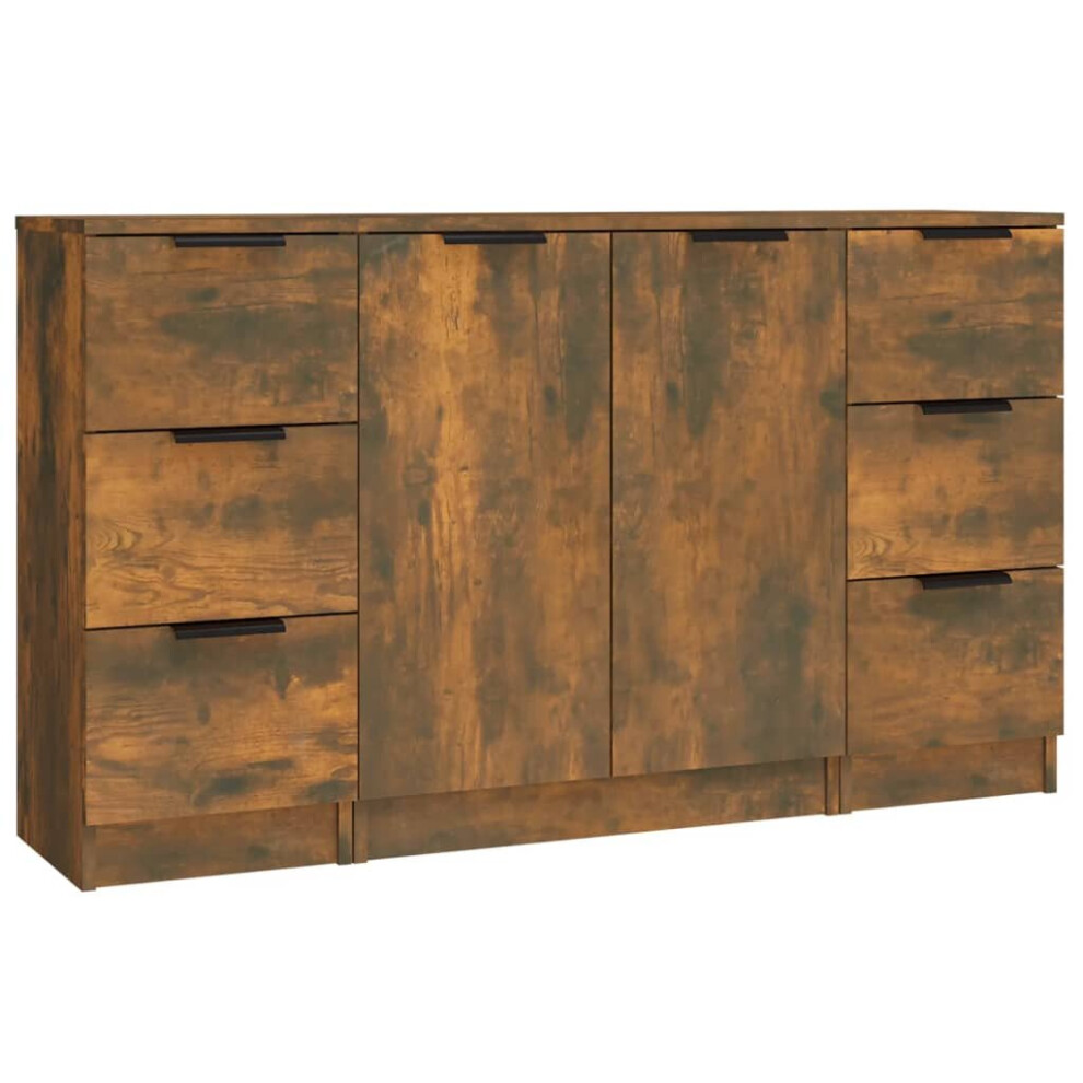 Vidaxl (Smoked Oak) 3X Sideboards Engineered Wood Cabinet Home Organiser Multi Colours