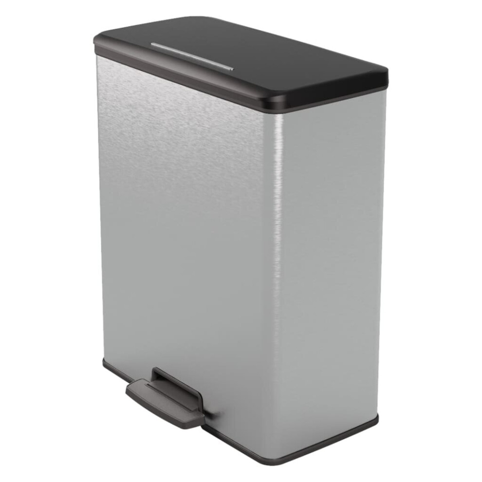 (Silver) Curver Pedal Bin Deco Rectangular Duo Trash Can Waste Container Grey/Silver