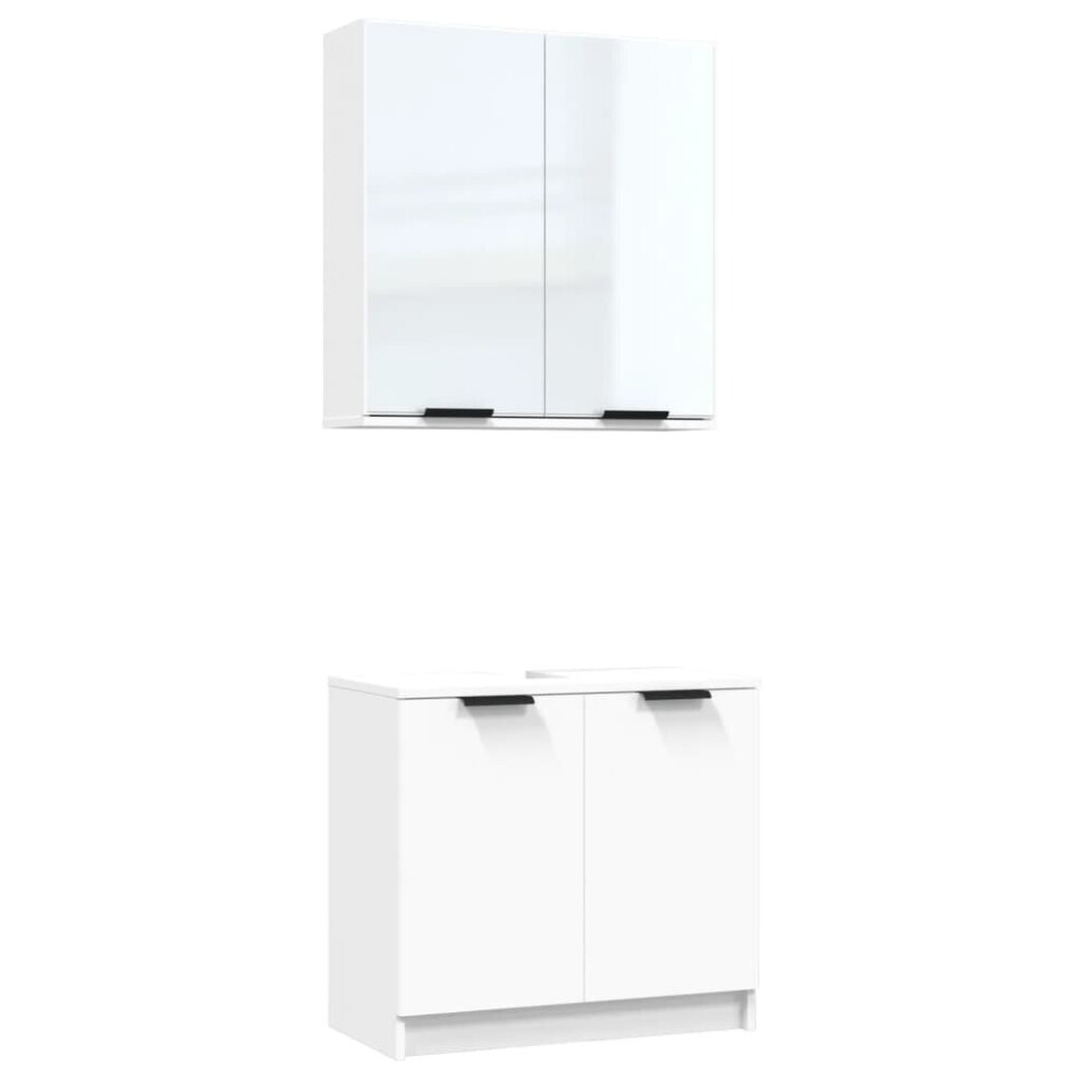 (White) vidaXL Bathroom Cabinet Set 2 Piece Engineered Wood Sink Unit Multi Colours