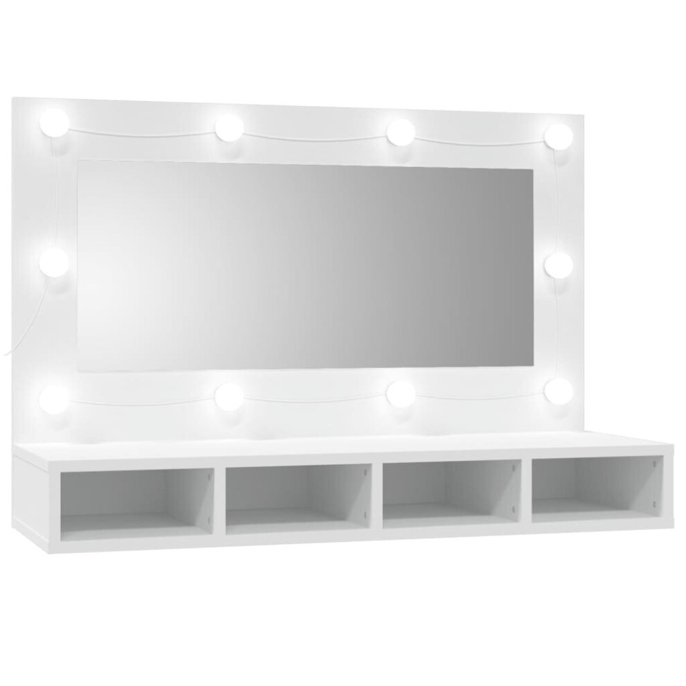 (White) vidaXL Mirror Cabinet with LED Washroom Storage Cabinet Bathroom Vanity Unit