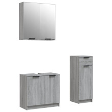 vidaXL 3-tlg. Badmöbel-Set Grau Sonoma Holzwerkstoff