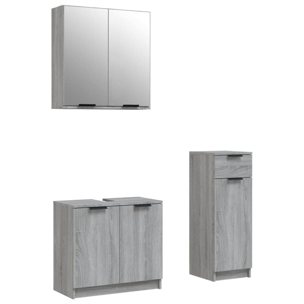 Vidaxl Bathroom Cabinet Set Grey Engineered Wood 3 Piece - Image 2