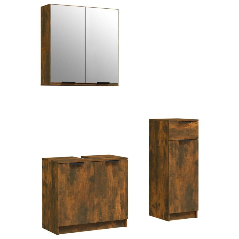 (Smoked oak) vidaXL Bathroom Cabinet Set 3 Piece Engineered Wood Vanity Unit Multi Colours