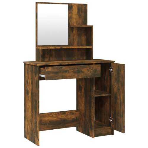 VidaXL (Smoked oak) vidaXL Dressing Table Makeup Table Vanity Desk Cosmetic Table with Mirror 2