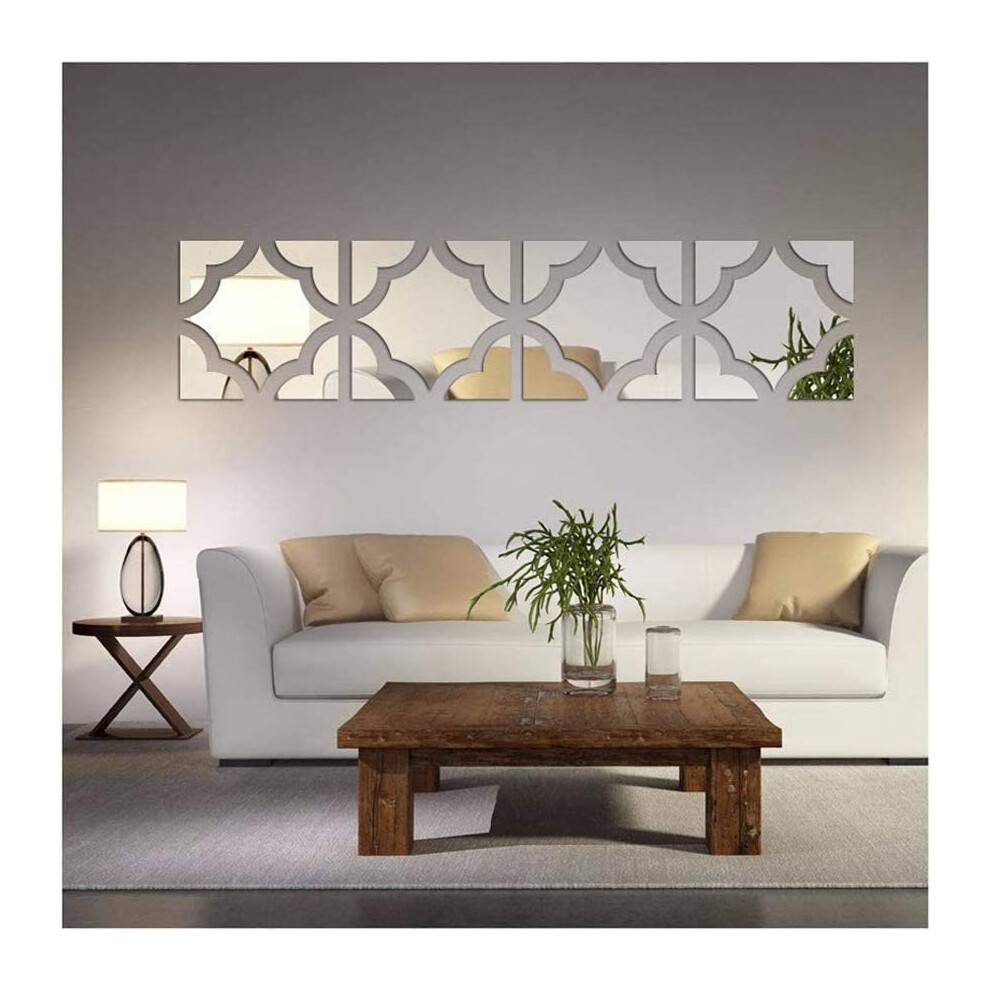 3D Mirror Wall Stickers, 4 Pcs Acrylic Square Geometric Pattern DIY Art Decals, Self Adhesive Mirror Plastic Wall Sheet Tiles Home Decoration for