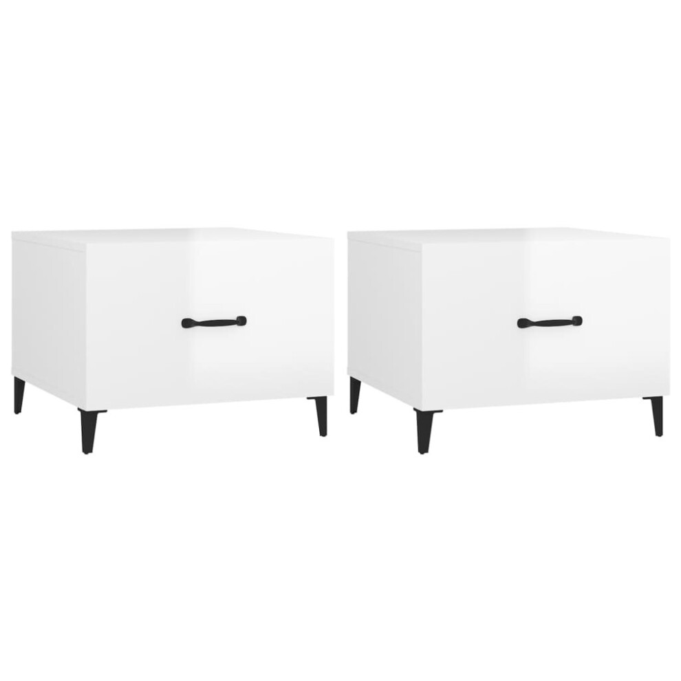 VidaXL Coffee Tables - 2 Pcs - High Gloss White - 50x50x40 cm - Metal Legs - Image 2