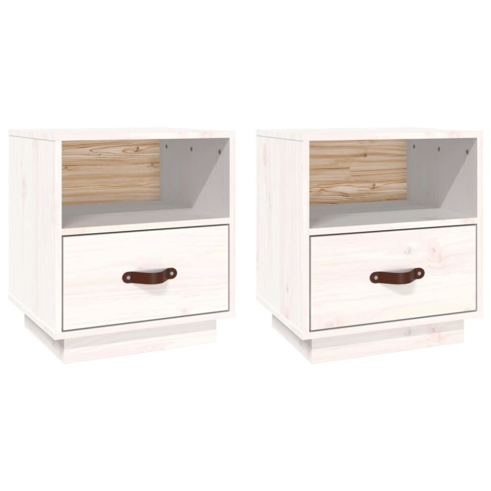 Vidaxl (White, 2) 1/2X Solid Wood Pine Bedside Cabinet Bedroom Furniture Multi Colours