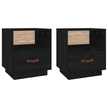 (Black, 2) vidaXL 1/2x Solid Wood Pine Bedside Cabinet Bedroom Furniture Multi Colours