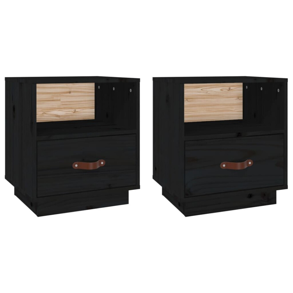 (Black, 2) vidaXL 1/2x Solid Wood Pine Bedside Cabinet Bedroom Furniture Multi Colours