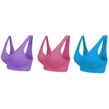 (Lilac, Aqua, Rose, Small) Pack of 3 Seamless Comfort Bra Sports Style Crop Top Vest Shapewear Stretch Bras