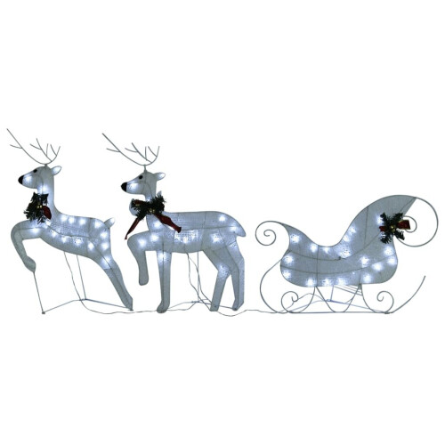 vidaXL Reindeer & Sleigh Christmas Decoration 60 LEDs Outdoor White Reindeer