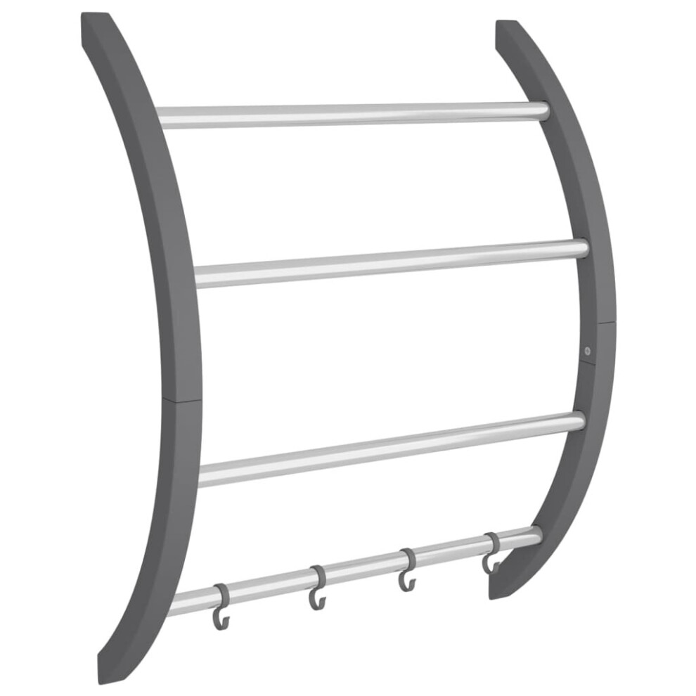 Vidaxl Towel Rack With Hooks Aluminium Wall Mounted Towel Bar Rail Silver