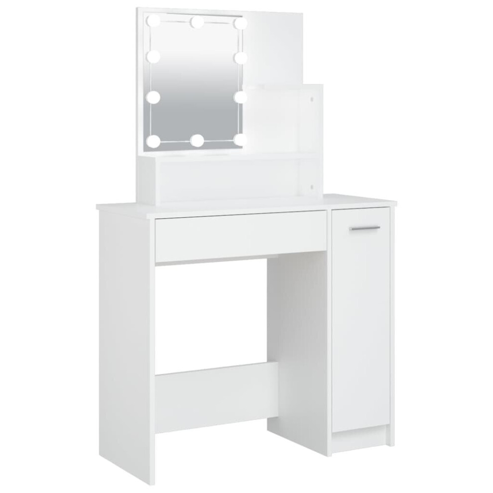 (White) vidaXL Dressing Table with LED Vanity Table Makeup Vanity Desk Cosmetic Table