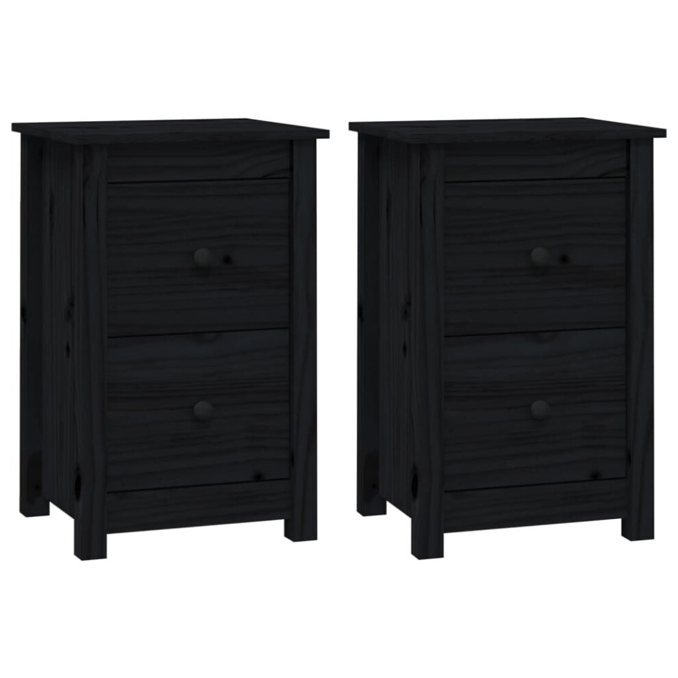 vidaXL 2x Solid Wood Pine Bedside Cabinets Black Wooden Nightstand End Table