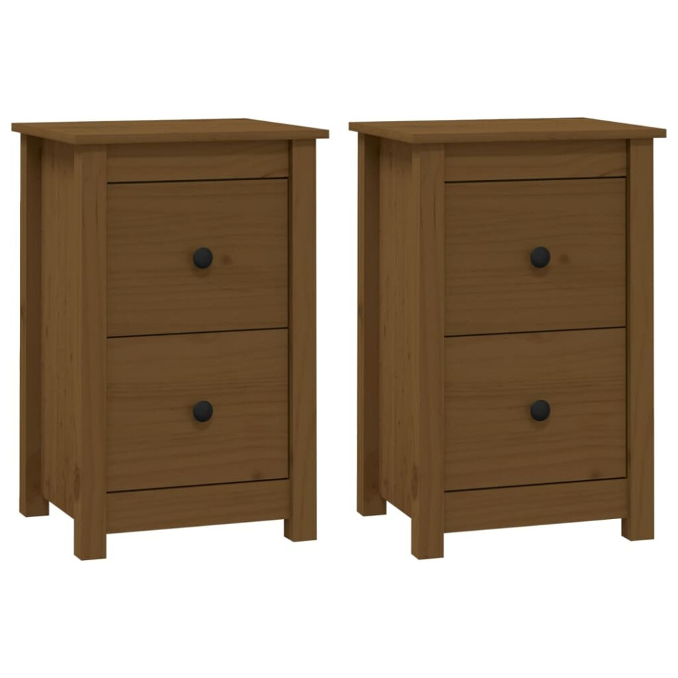 vidaXL 2x Solid Wood Pine Bedside Cabinets Honey Brown Nightstand End Table