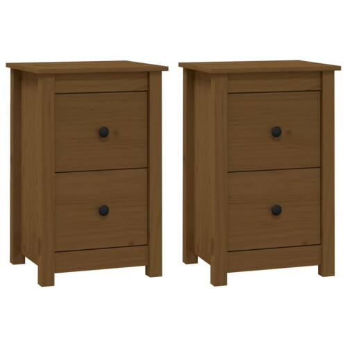 VidaXL vidaXL 2x Solid Wood Pine Bedside Cabinets Honey Brown Nightstand End Table 1