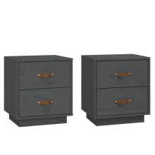 (Grey, 2) vidaXL 1/2x Solid Wood Pine Bedside Cabinet Nightstand End Table Multi Colours