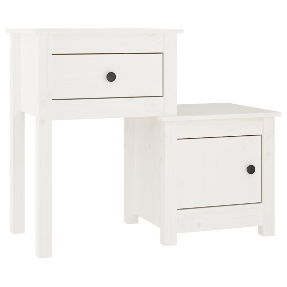 (White, 1) vidaXL 1/2x Solid Wood Pine Bedside Cabinet End Table Cabinet Multi Colours