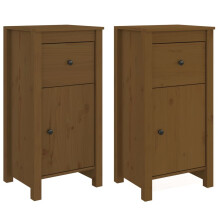 vidaXL 2x Solid Wood Pine Sideboards Honey Brown Wooden Side Cabinet Cupboard
