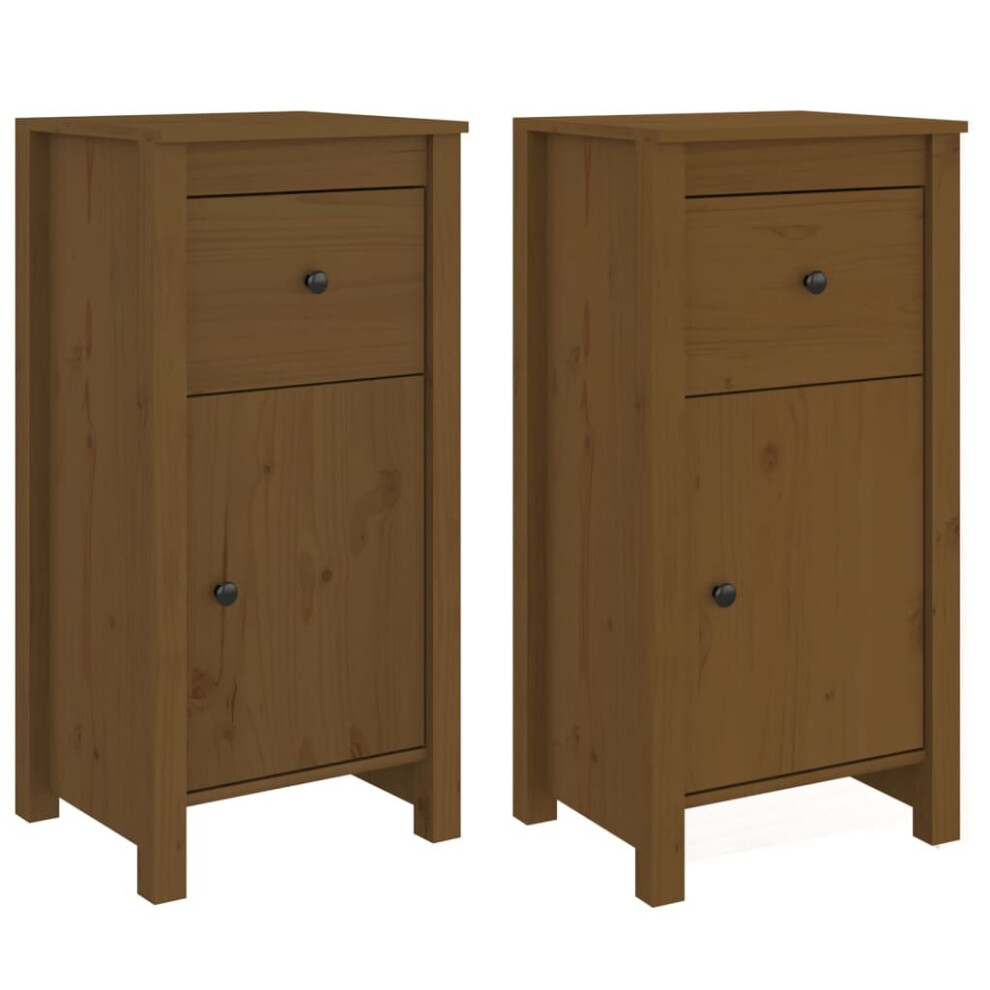 vidaXL 2x Solid Wood Pine Sideboards Honey Brown Wooden Side Cabinet Cupboard