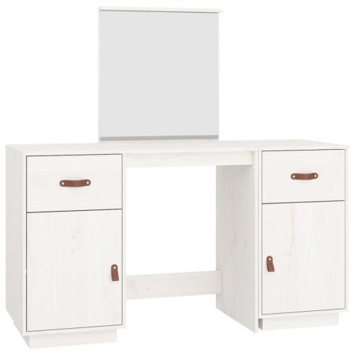 VidaXL (White) vidaXL Solid Wood Pine Dressing Table Set with a Mirror Desk Multi Colours 1