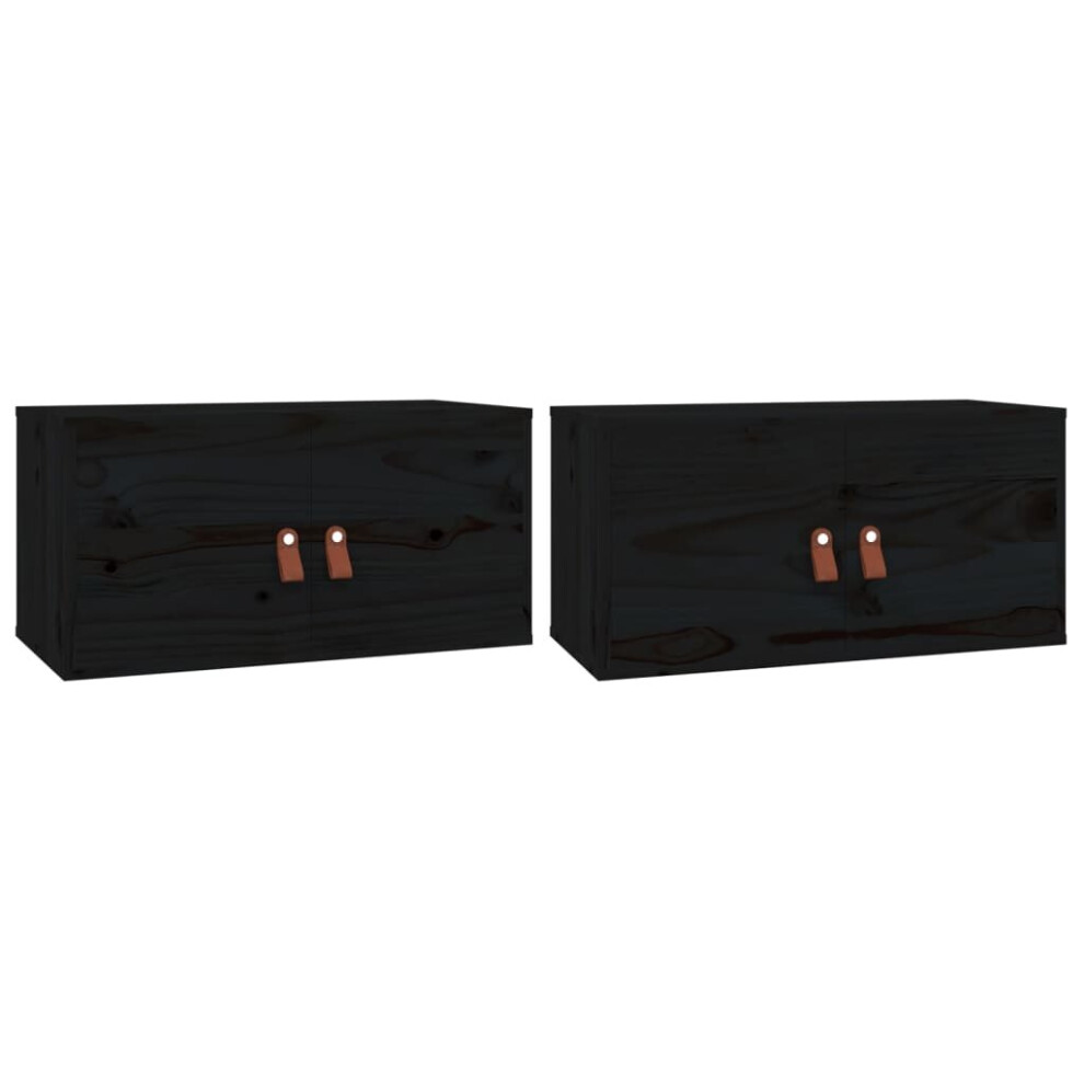 Vidaxl (Black, 2) Wall Cabinet Hanging Storage Cabinet Wall Cupboard Solid Wood Pine