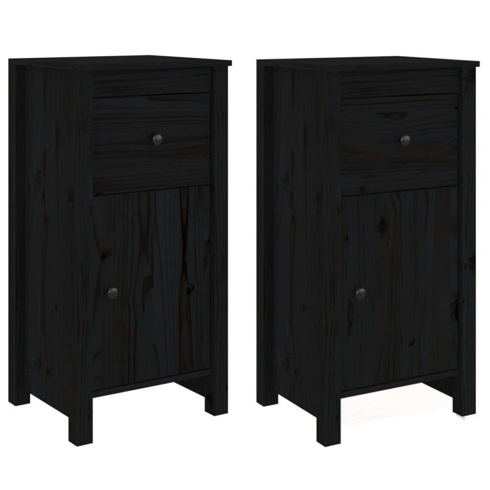 Vidaxl 2X Solid Wood Pine Sideboards Black Cabinet Cupboard Home Organiser