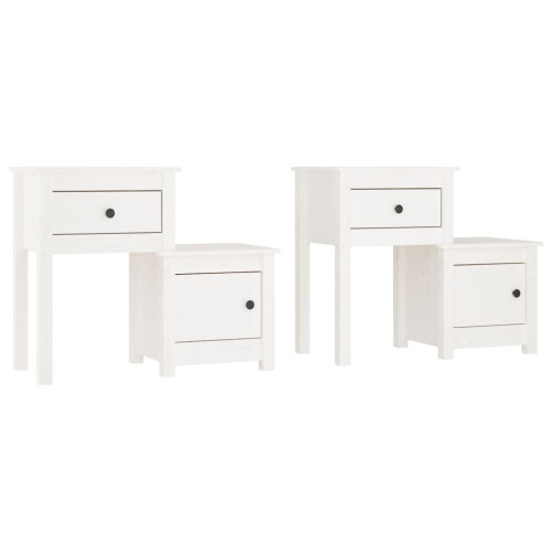VidaXL (White, 2) vidaXL 1/2x Solid Wood Pine Bedside Cabinet End Table Cabinet Multi Colours