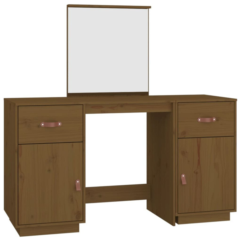 (Honey brown) vidaXL Solid Wood Pine Dressing Table Set with a Mirror Desk Multi Colours