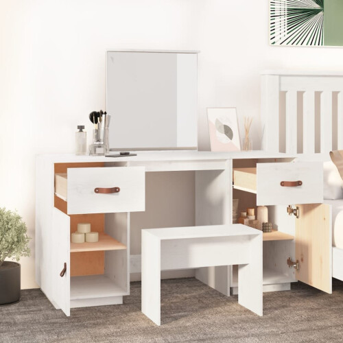 VidaXL (White) vidaXL Solid Wood Pine Dressing Table Set with a Mirror Desk Multi Colours 2
