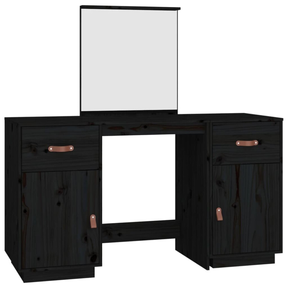 (Black) vidaXL Solid Wood Pine Dressing Table Set With A Mirror Desk Multi Colours