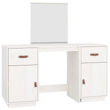 (White) vidaXL Solid Wood Pine Dressing Table Set with a Mirror Desk Multi Colours