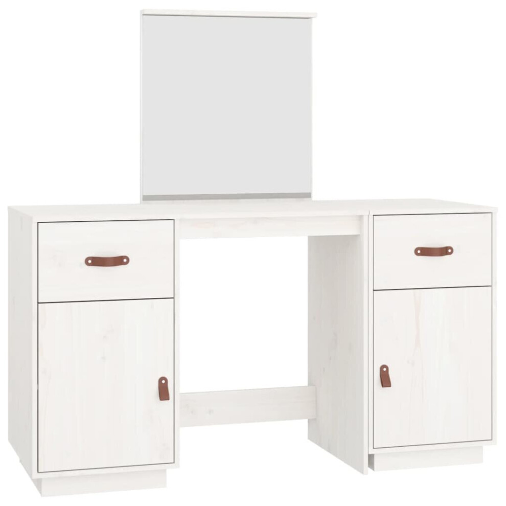 (White) vidaXL Solid Wood Pine Dressing Table Set with a Mirror Desk Multi Colours