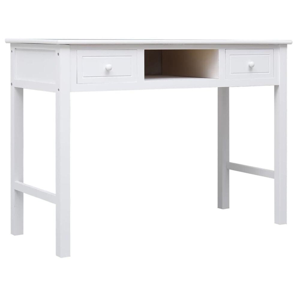 (White) vidaXL Solid Wood Paulownia Writing Desk Computer Study Desk Multi Colours
